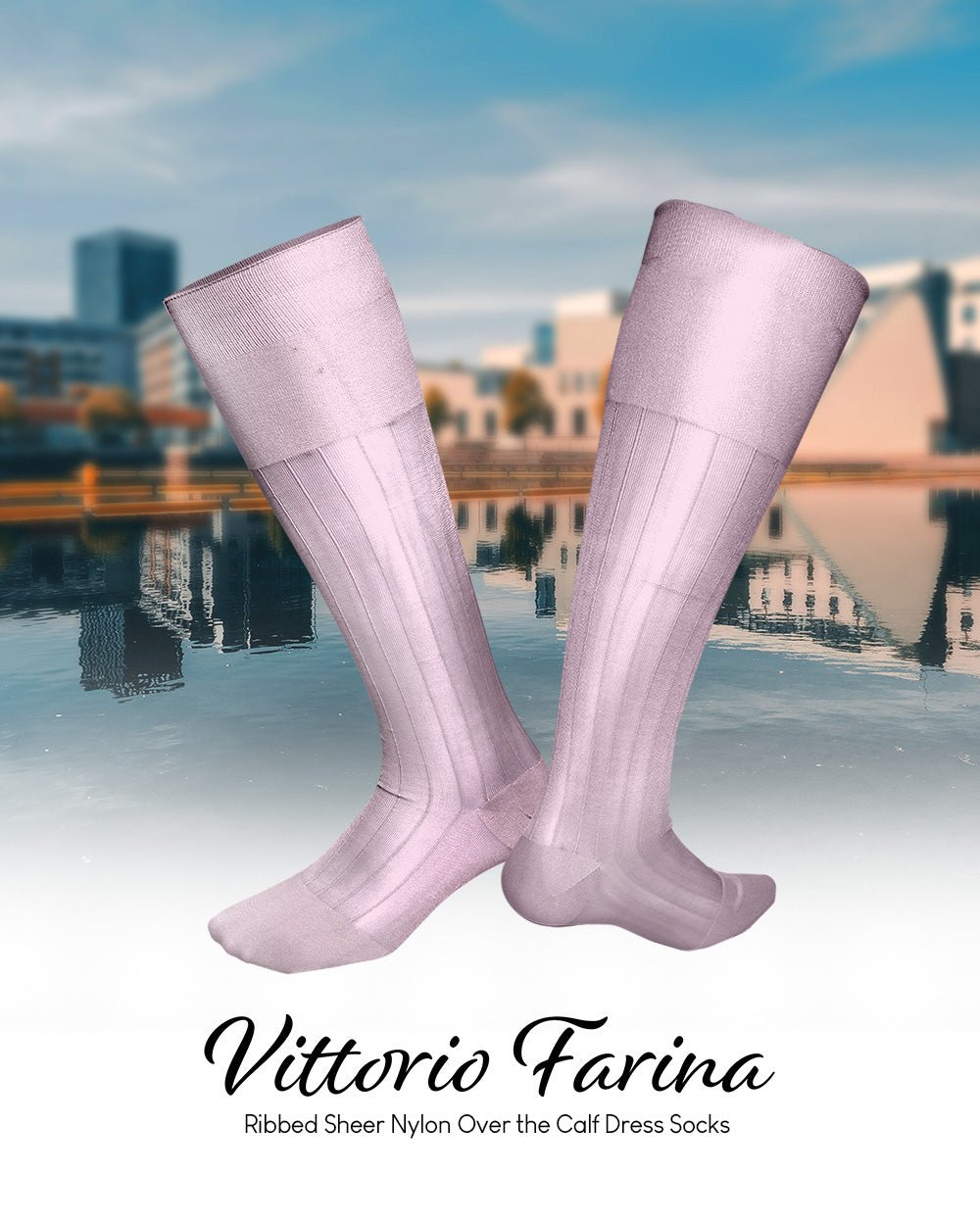 Vittorio Farina Men's Ribbed Shear Nylon Over The Calf Dress Socks