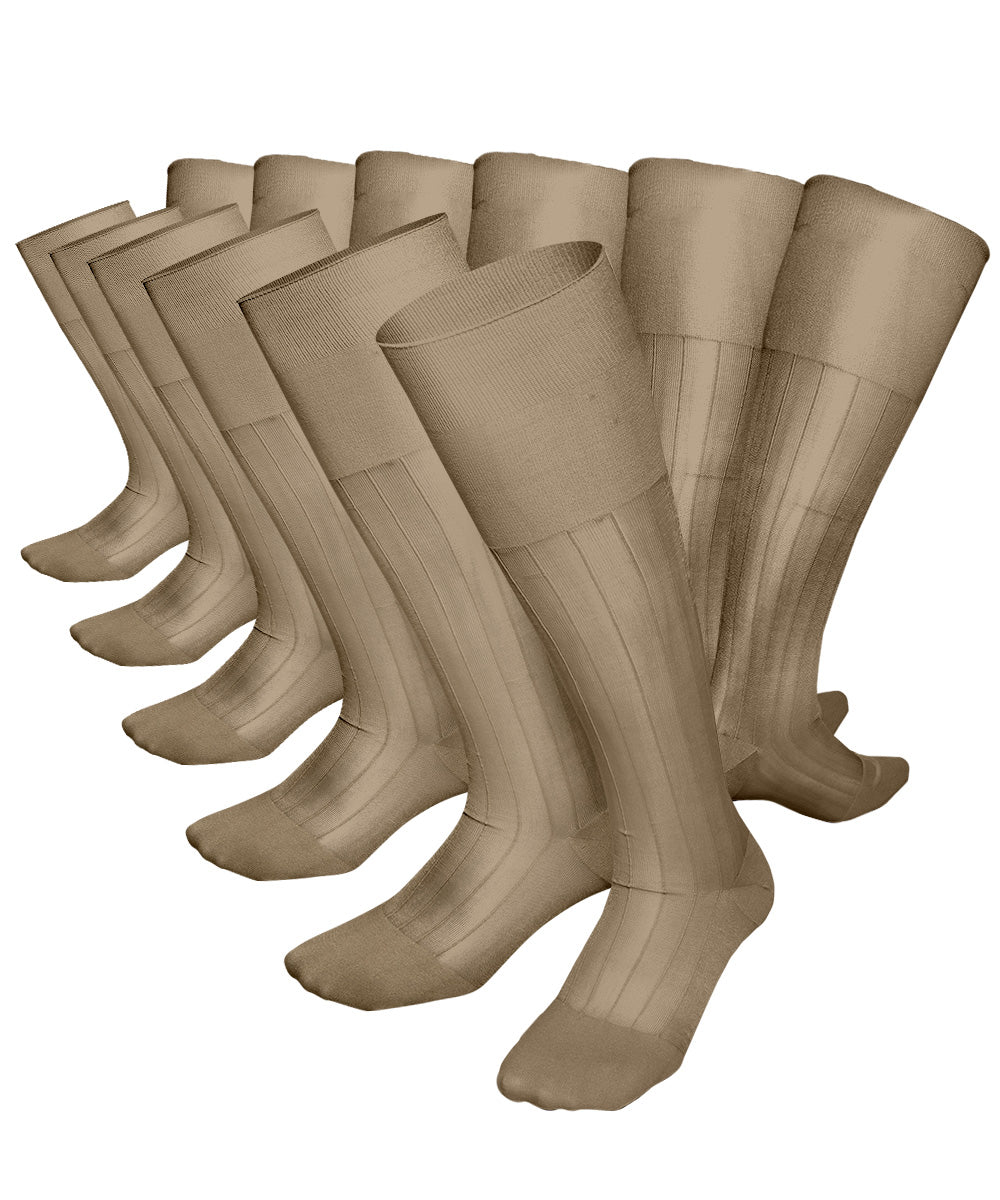 Vittorio Farina Men's Ribbed Shear Nylon Over The Calf Dress Socks