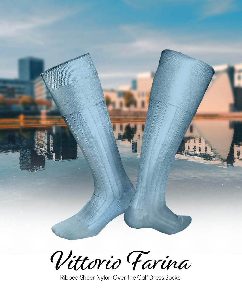 Vittorio Farina Men's Ribbed Shear Nylon Over The Calf Dress Socks