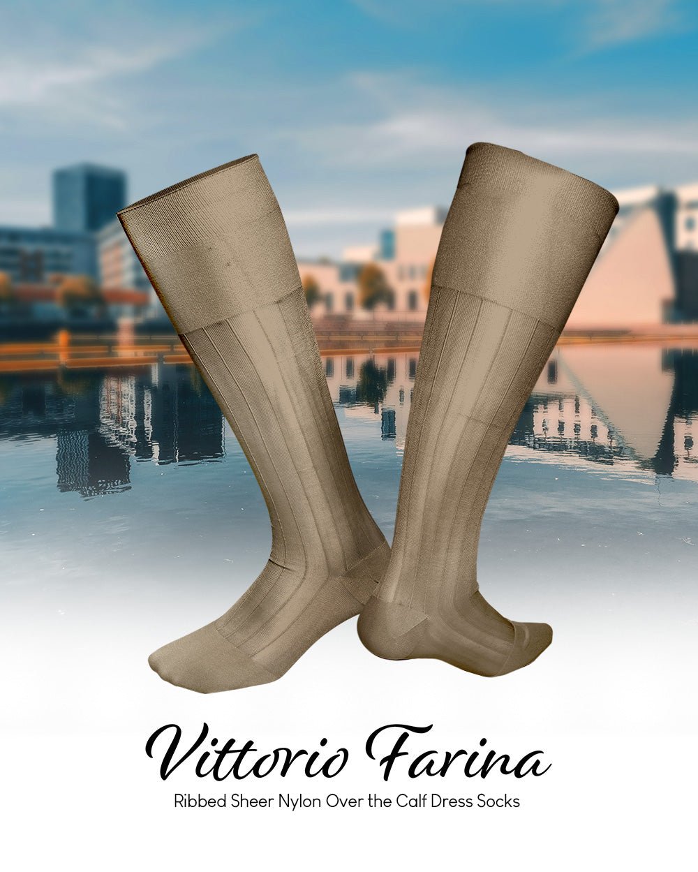 Vittorio Farina Men's Ribbed Shear Nylon Over The Calf Dress Socks