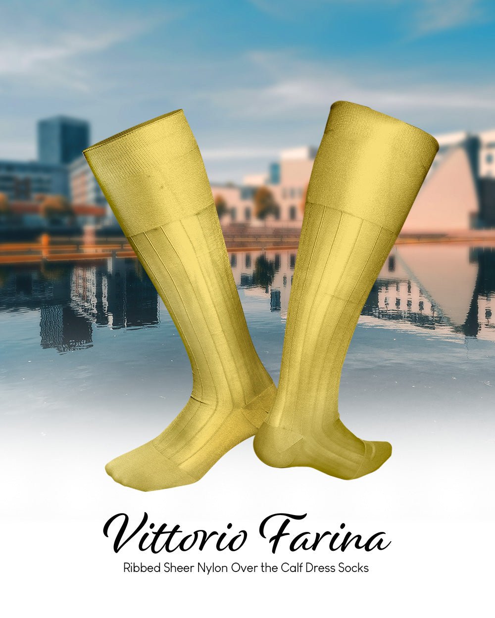 Vittorio Farina Men's Ribbed Shear Nylon Over The Calf Dress Socks