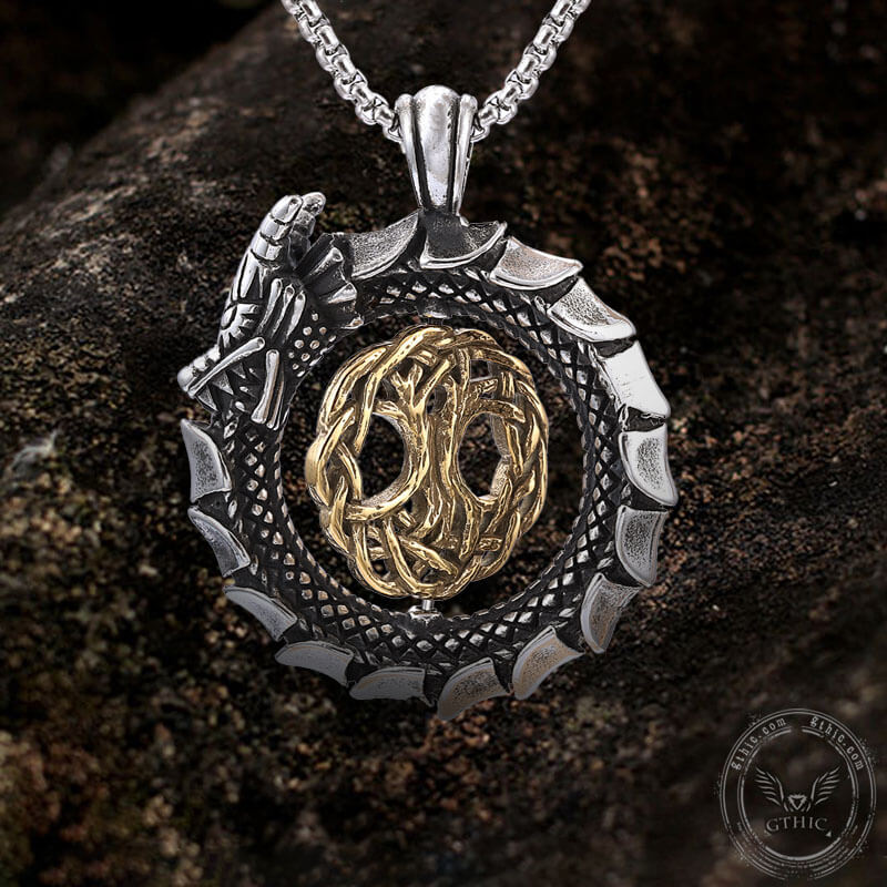 Ouroboros Tree of Life Stainless Steel Spinner Pendant