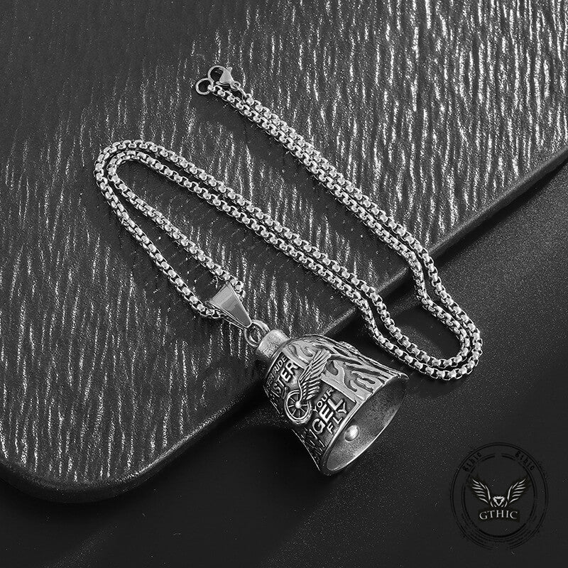 Polished Wing Wheel Biking Lucky Bell Stainless Steel Pendant