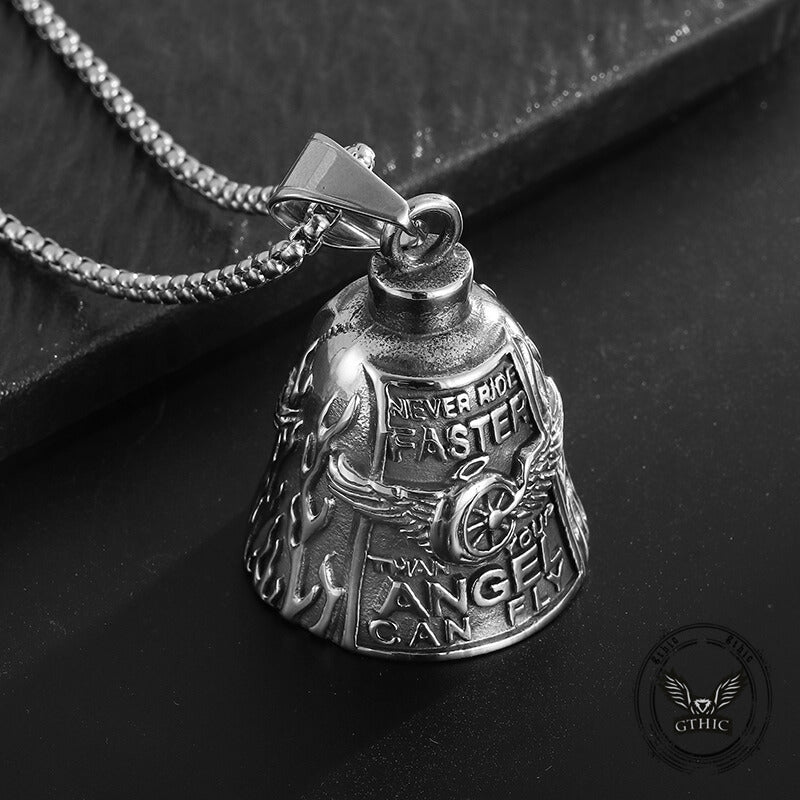 Polished Wing Wheel Biking Lucky Bell Stainless Steel Pendant