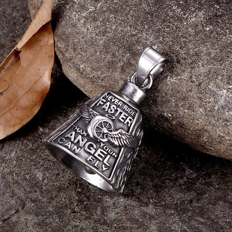 Polished Wing Wheel Biking Lucky Bell Stainless Steel Pendant
