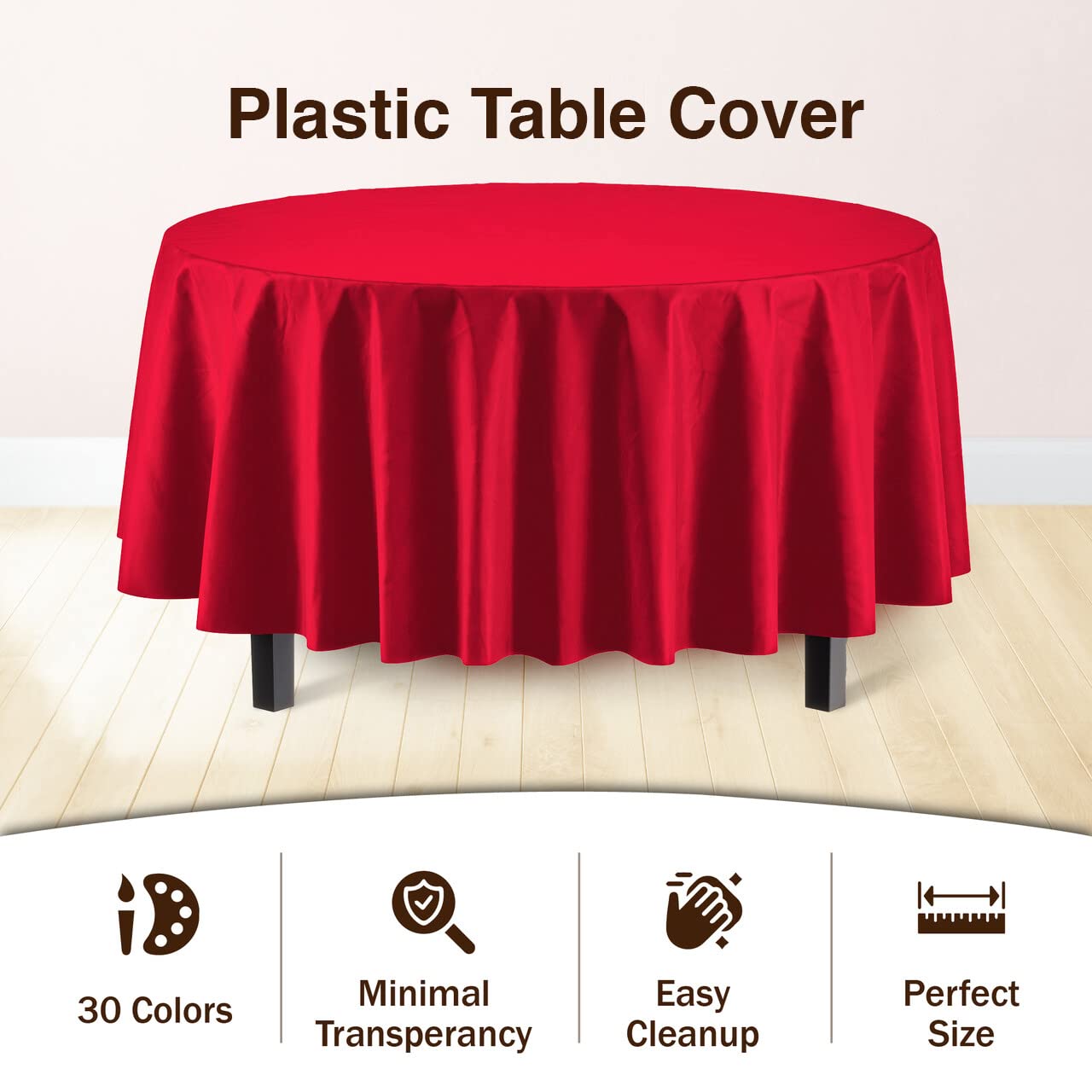 Premium Round Red Plastic Table Cover