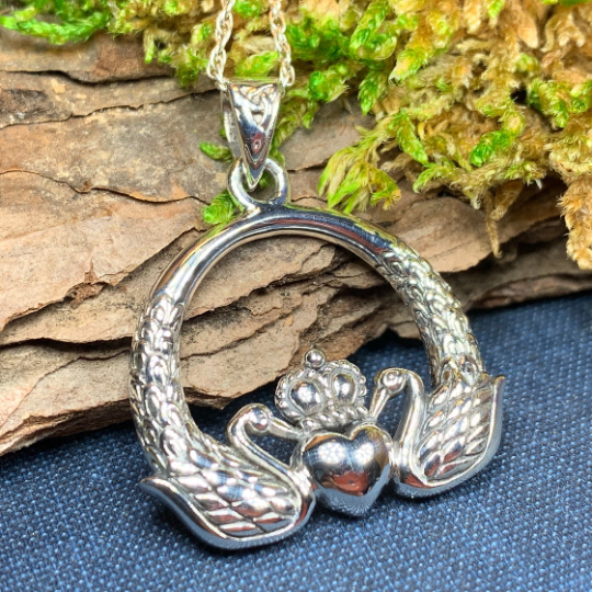 Loving Swan Claddagh Necklace