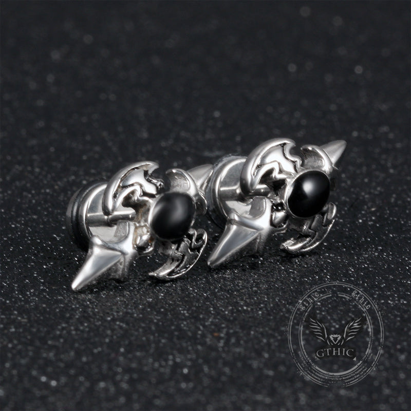 Punk Devil Wings Cross Stainless Steel Stud Earrings