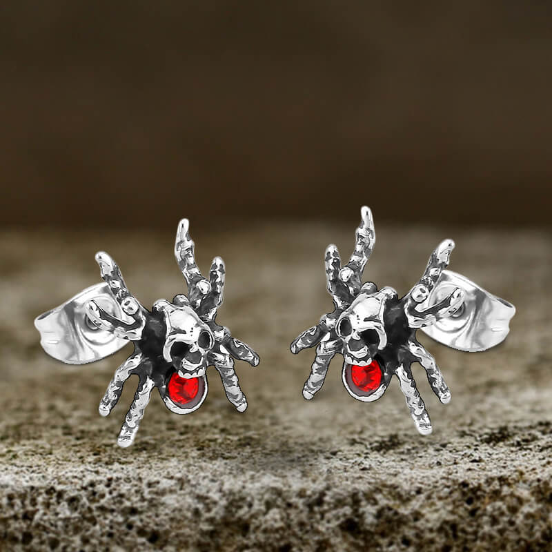 Punk Horror Spider Skull Stainless Steel Stud Earrings