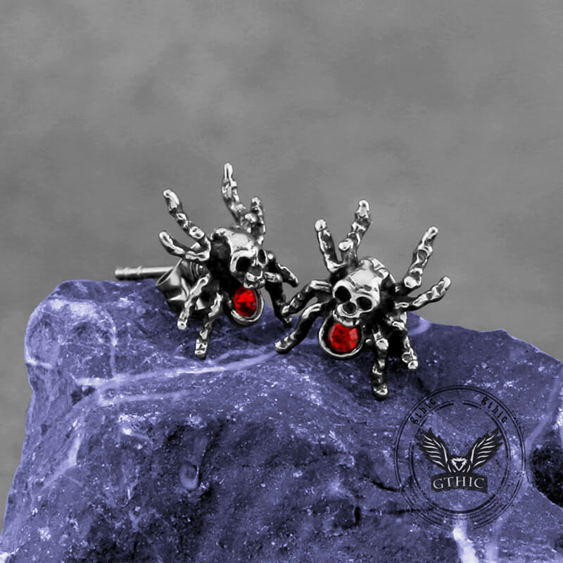 Punk Horror Spider Skull Stainless Steel Stud Earrings