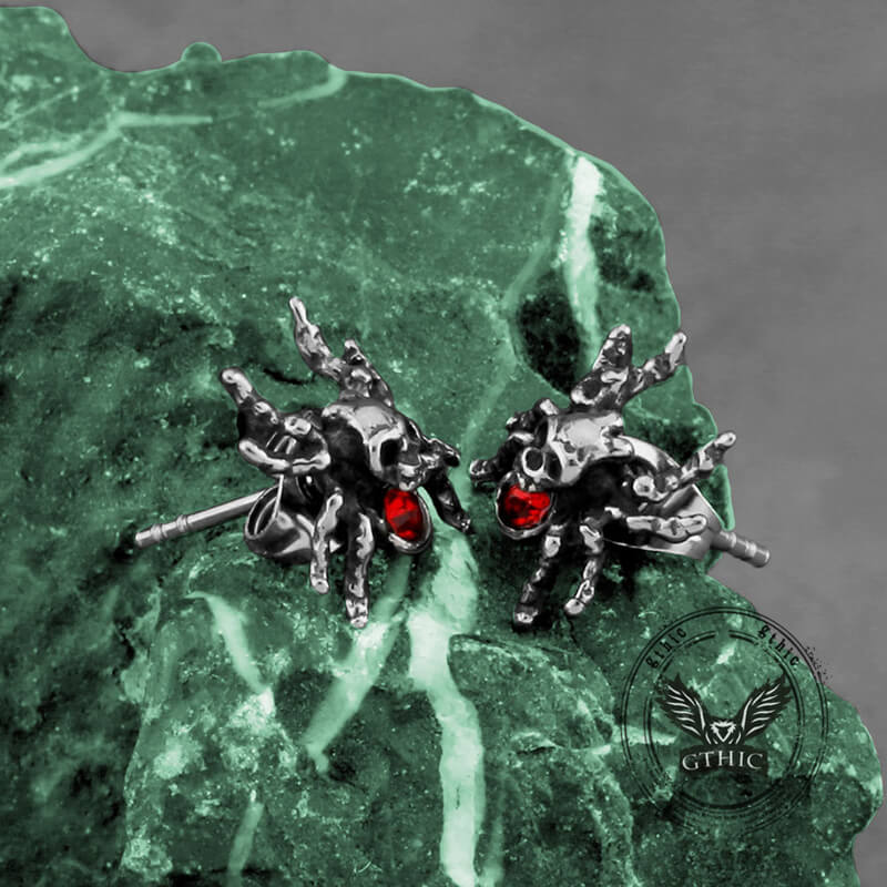 Punk Horror Spider Skull Stainless Steel Stud Earrings