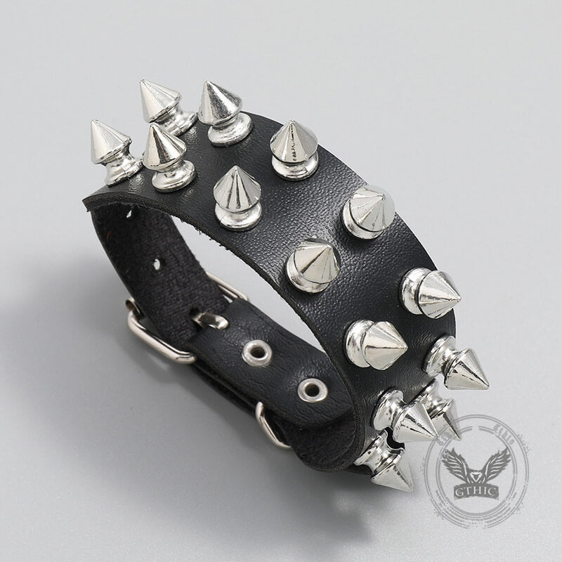 Punk Rock 2 Row Spiked Leather Bracelet