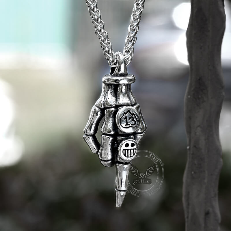 Punk Skeleton Hand Smiley Face Stainless Steel Pendant