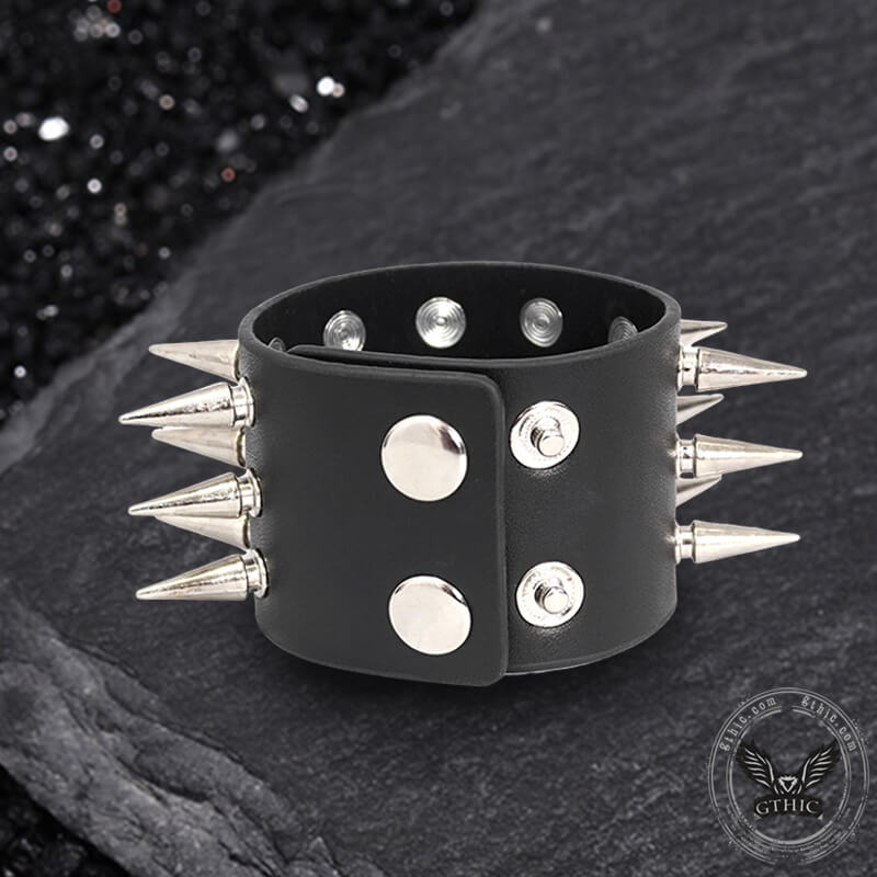 Punk Spike Studded Leather Wide Wristband