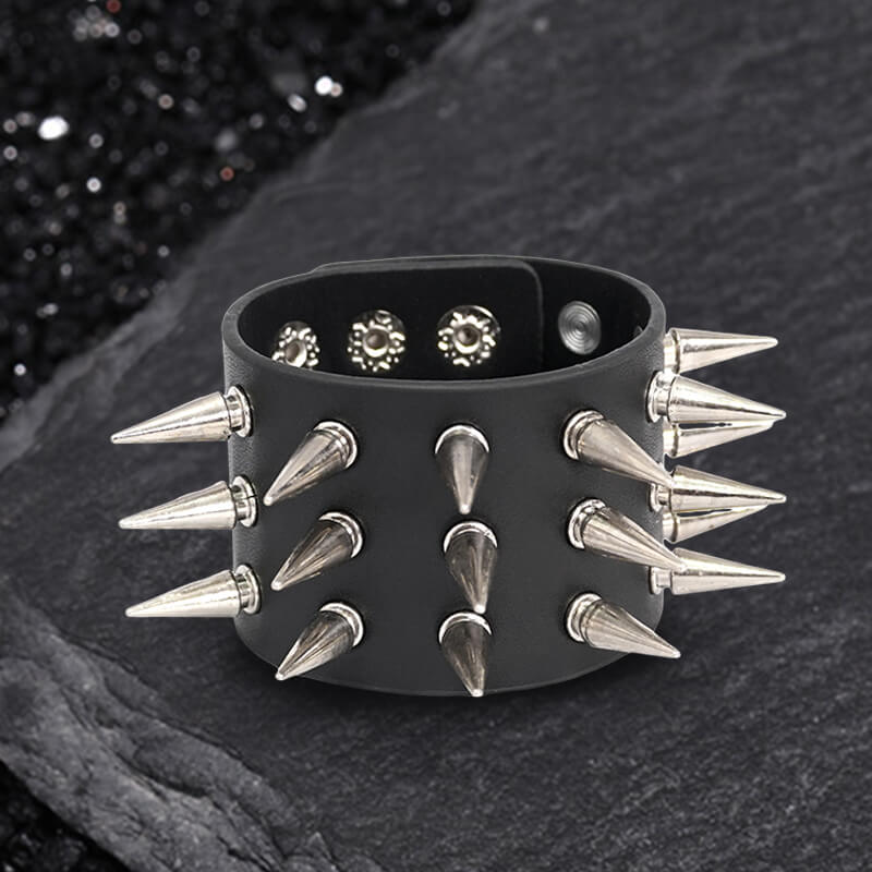 Punk Spike Studded Leather Wide Wristband
