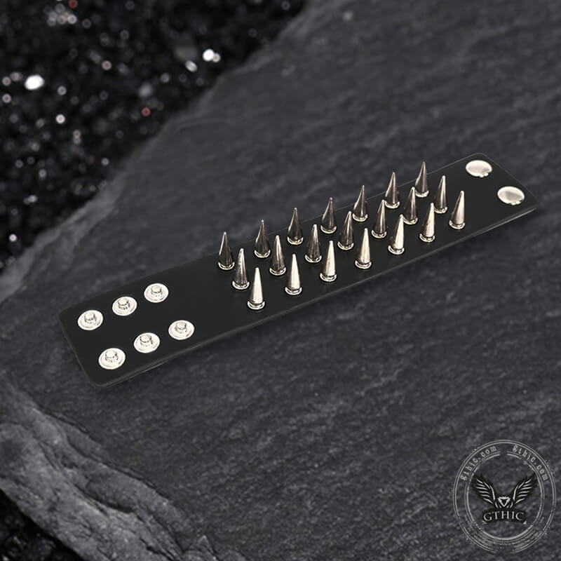Punk Spike Studded Leather Wide Wristband