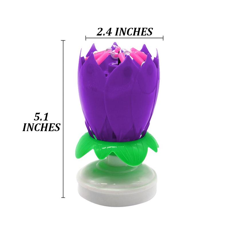 Purple "Happy Birthday" Singing Musical Flower Candle - Rotating Party Light Magical Lotus Music Cake Candles