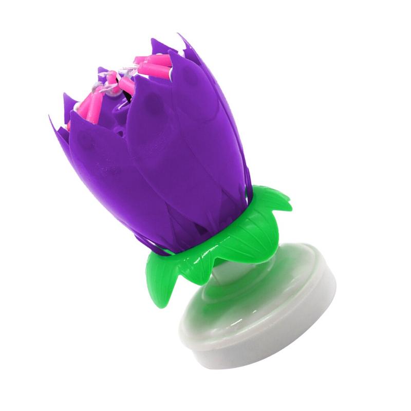 Purple "Happy Birthday" Singing Musical Flower Candle - Rotating Party Light Magical Lotus Music Cake Candles