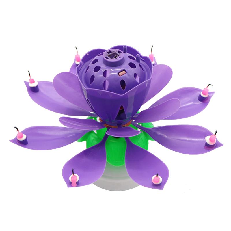 Purple "Happy Birthday" Singing Musical Flower Candle - Rotating Party Light Magical Lotus Music Cake Candles