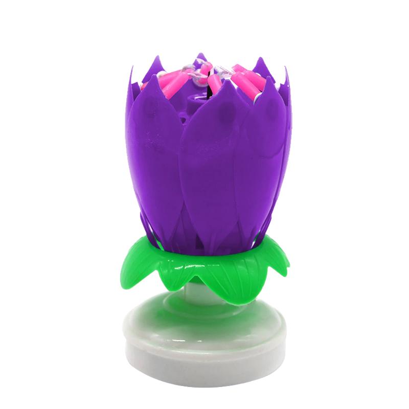 Purple "Happy Birthday" Singing Musical Flower Candle - Rotating Party Light Magical Lotus Music Cake Candles