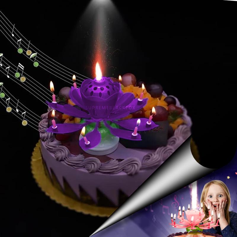Purple "Happy Birthday" Singing Musical Flower Candle - Rotating Party Light Magical Lotus Music Cake Candles