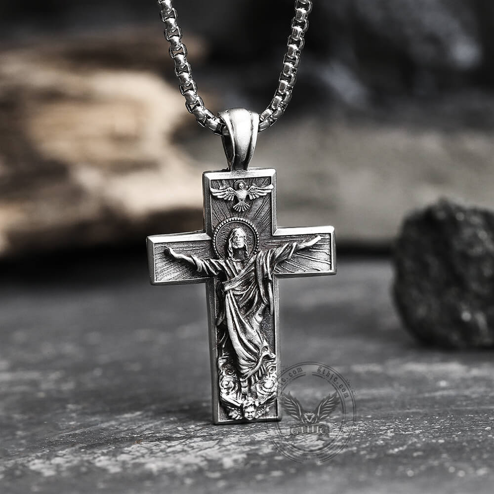 Resurrected Jesus Pure Tin Cross Necklace