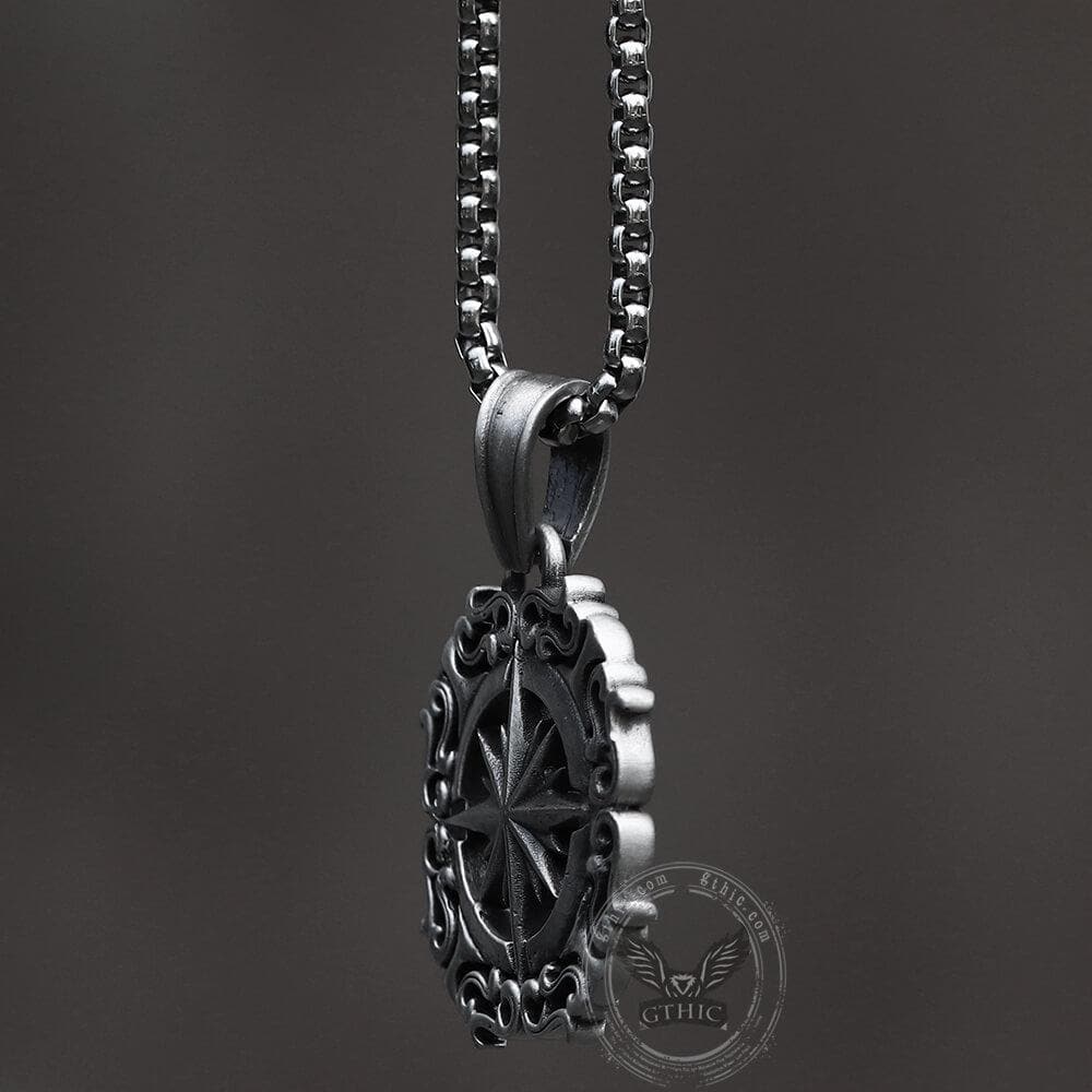 Retro Compass Pure Tin Necklace