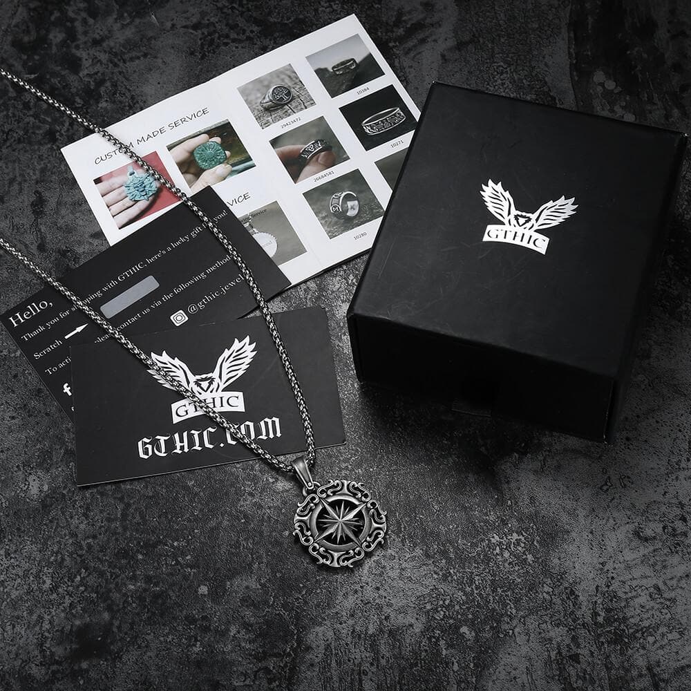 Retro Compass Pure Tin Necklace