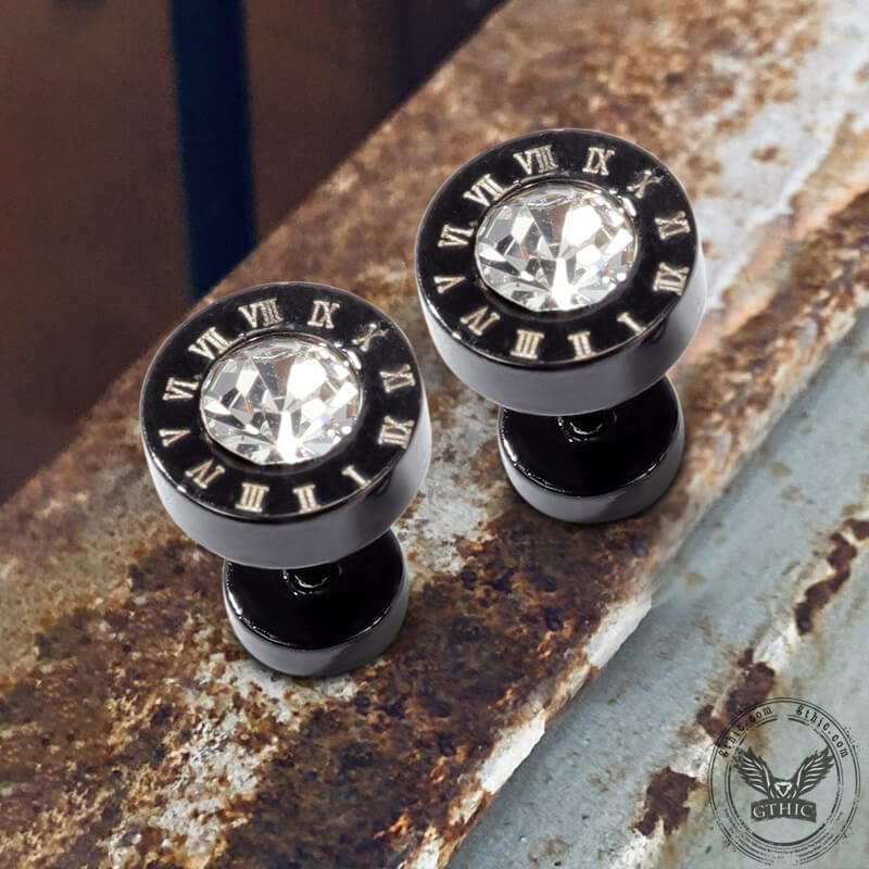 Roman Numeral Stainless Steel Punk Stud Earrings