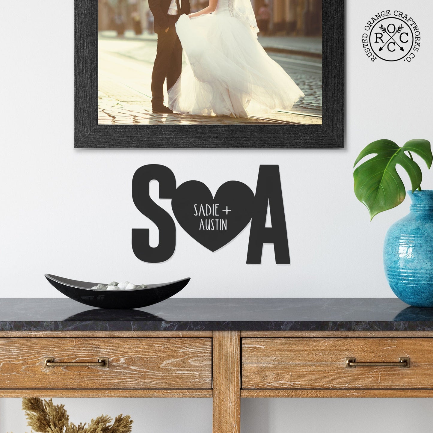 Initials & Heart Monogram - Large Metal Custom Family Name Heart Sign