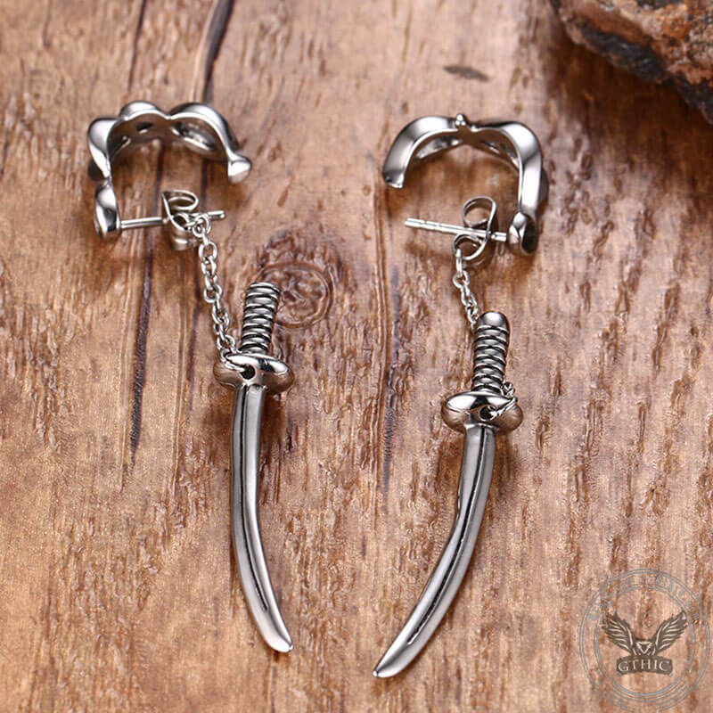 Samurai Sword Stainless Steel Stud Earrings