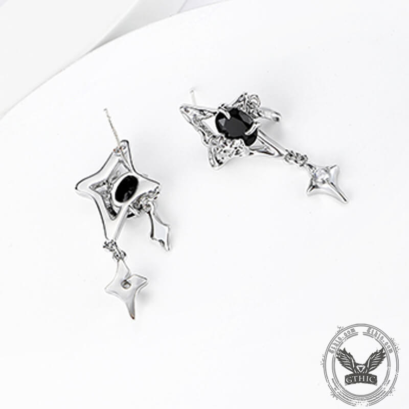 Silver 4 Pointed Star Alloy Drop Earrings