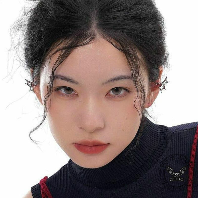 Silver Bat Red Zircon Elf Ear Cuffs
