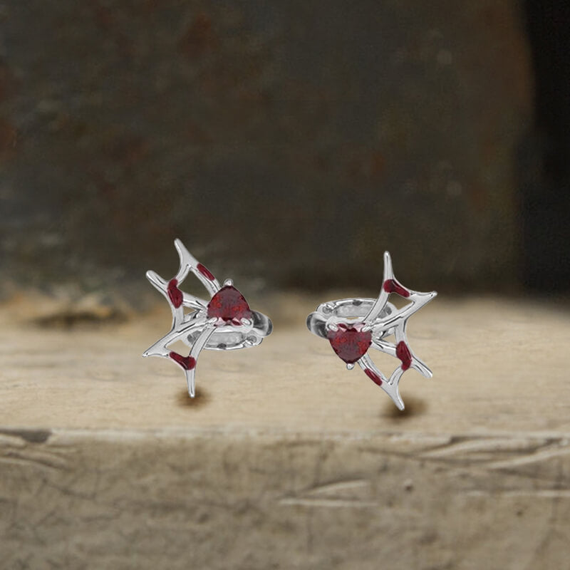 Silver Bat Red Zircon Elf Ear Cuffs