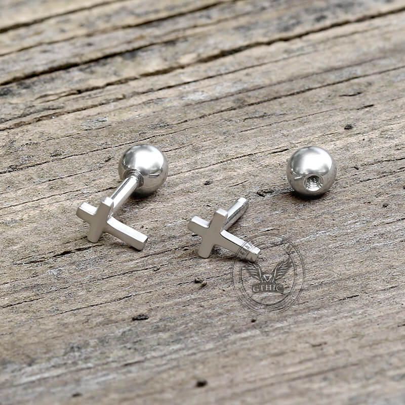 Simple Cross Stainless Steel Screw Back Earrings