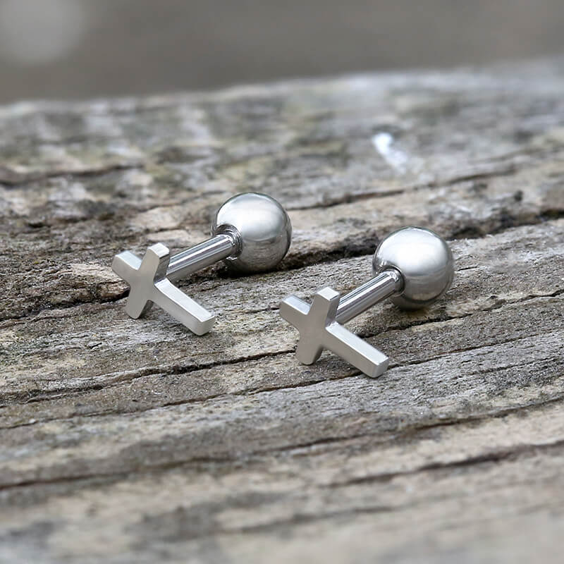 Simple Cross Stainless Steel Screw Back Earrings