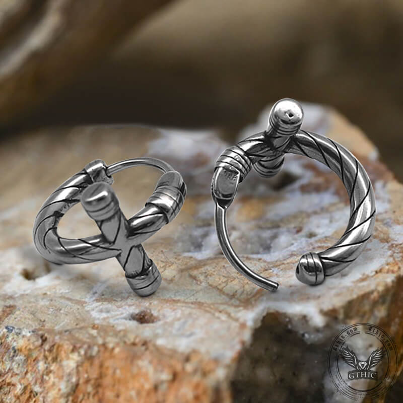Simple Lines Stainless Steel Cross Hoop Earrings