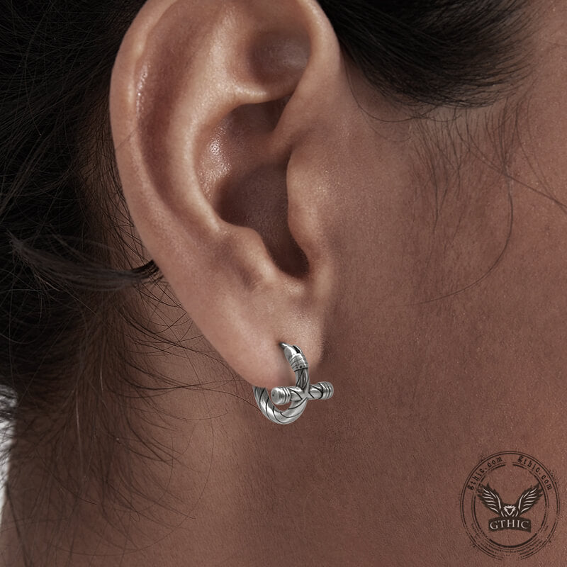 Simple Lines Stainless Steel Cross Hoop Earrings