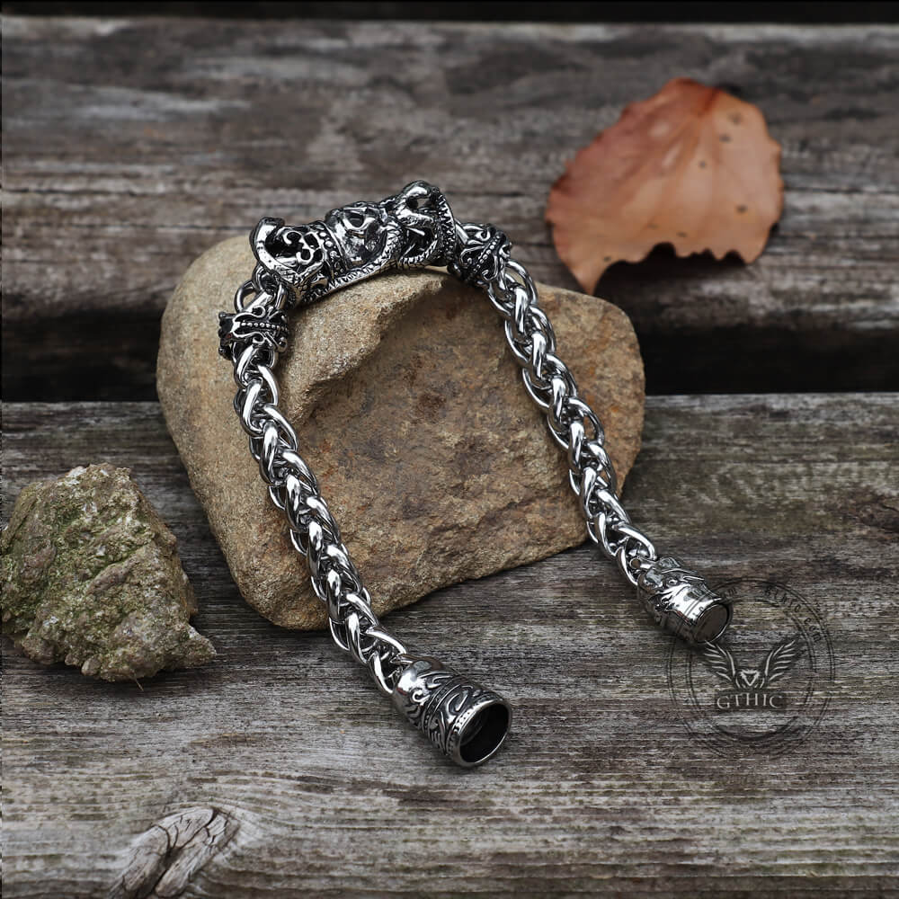 Snake Punk Stainless Steel Skull Bracelet