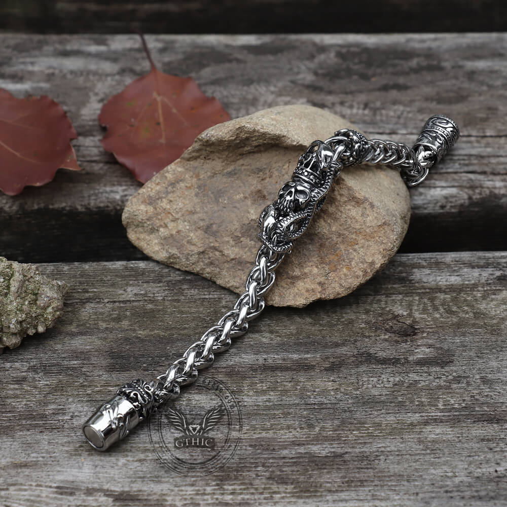 Snake Punk Stainless Steel Skull Bracelet