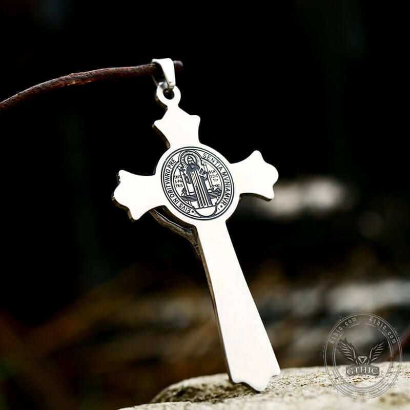 St Benedict Medal Crucifix Cross Stainless Steel Pendant
