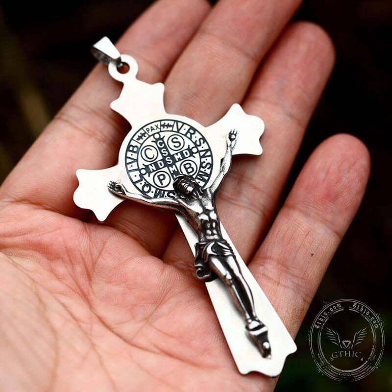 St Benedict Medal Crucifix Cross Stainless Steel Pendant