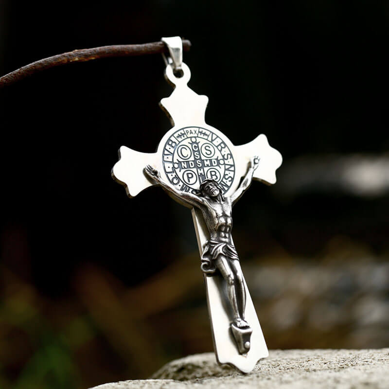 St Benedict Medal Crucifix Cross Stainless Steel Pendant