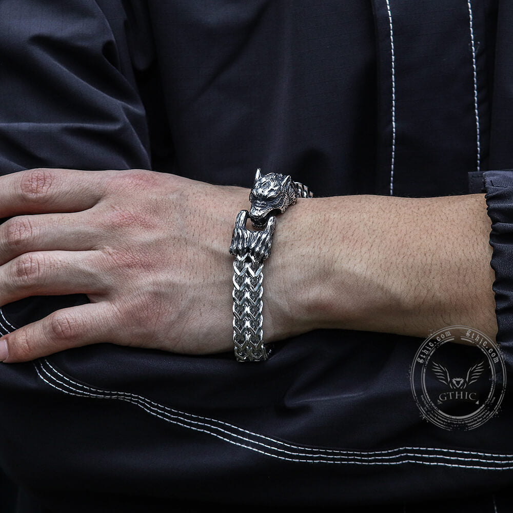 Tail-biting Wolf Stainless Steel Bracelet