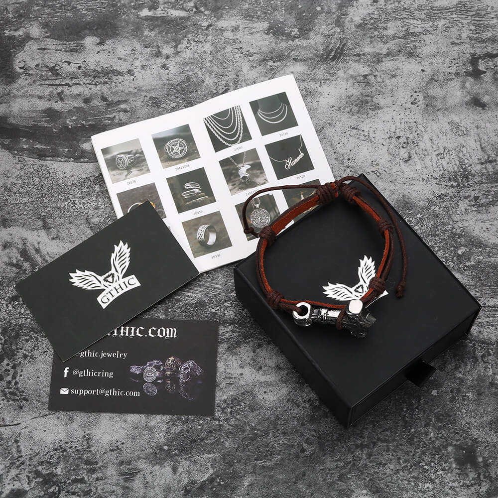 Thor’s Hammer Stainless Steel Leather Viking Bracelet