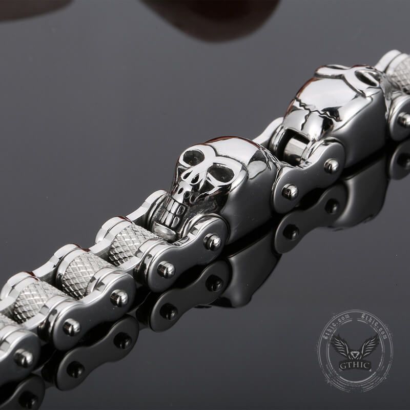 Two Skulls Stainless Steel Biker Bracelet