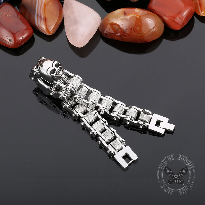 Two Skulls Stainless Steel Biker Bracelet