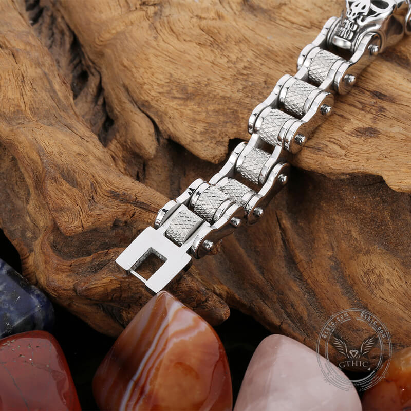 Two Skulls Stainless Steel Biker Bracelet