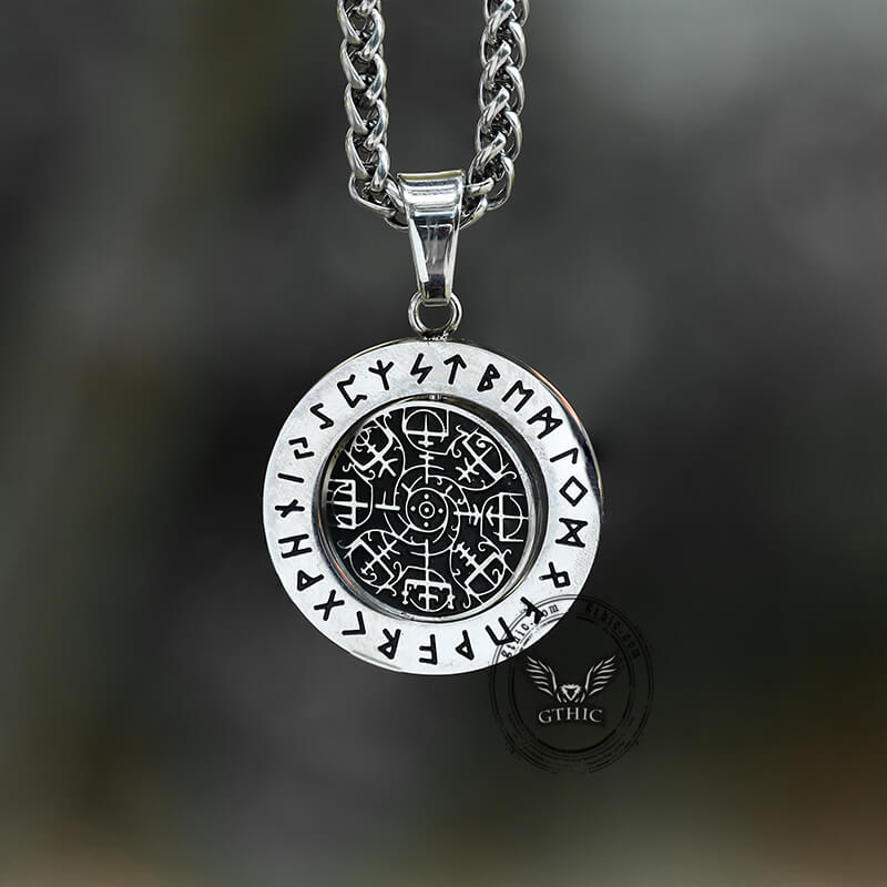 Vegvisir Runes Stainless Steel Rotating Pendant