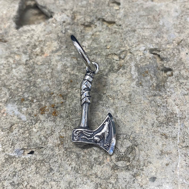 Viking Axe Wolf Stainless Steel Earrings